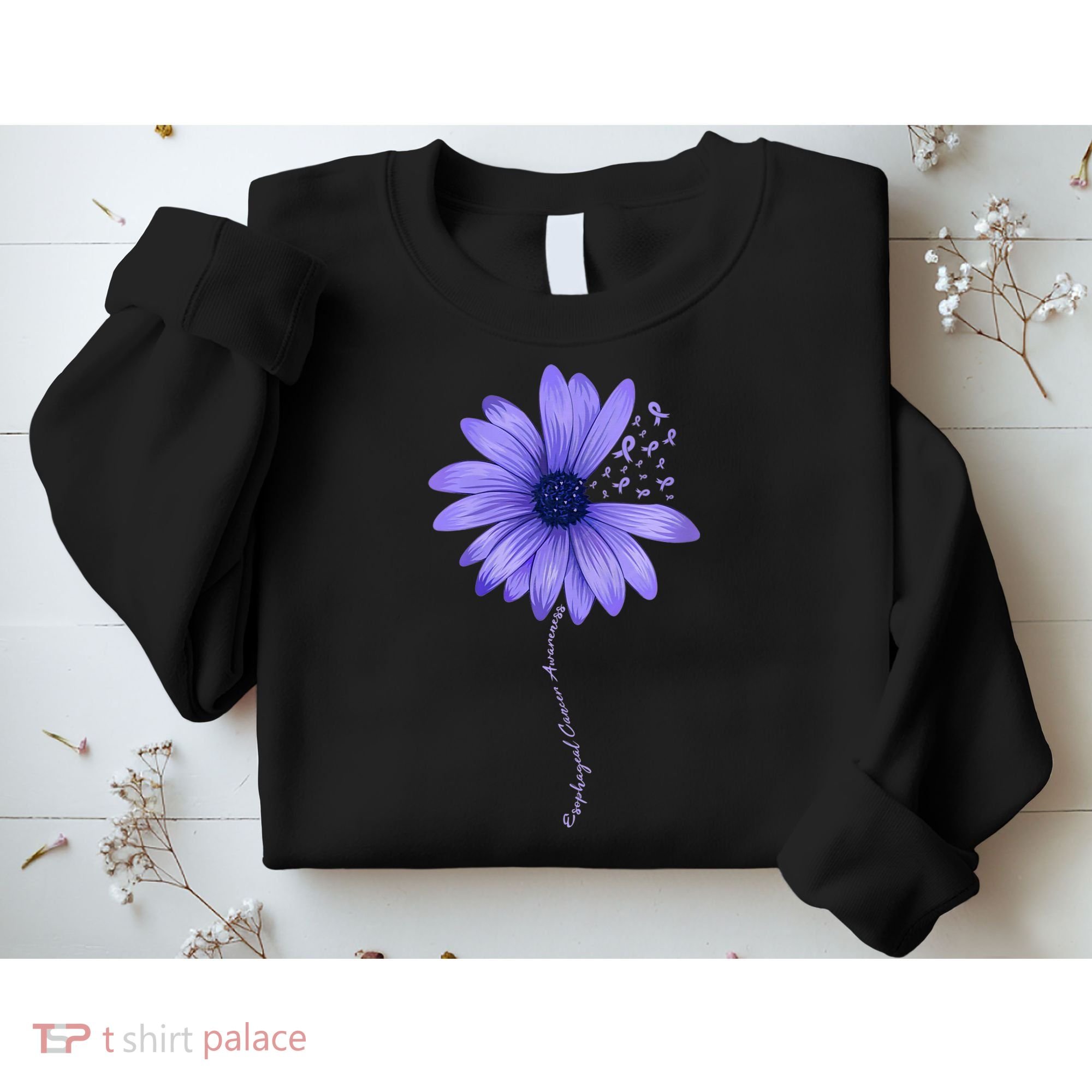Wo Esophageal Cancer Awareness Sunflower Periwinkle ribbon Sweatshirt
