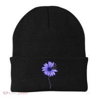 Wo Esophageal Cancer Awareness Sunflower Periwinkle ribbon Beanie thumb 0