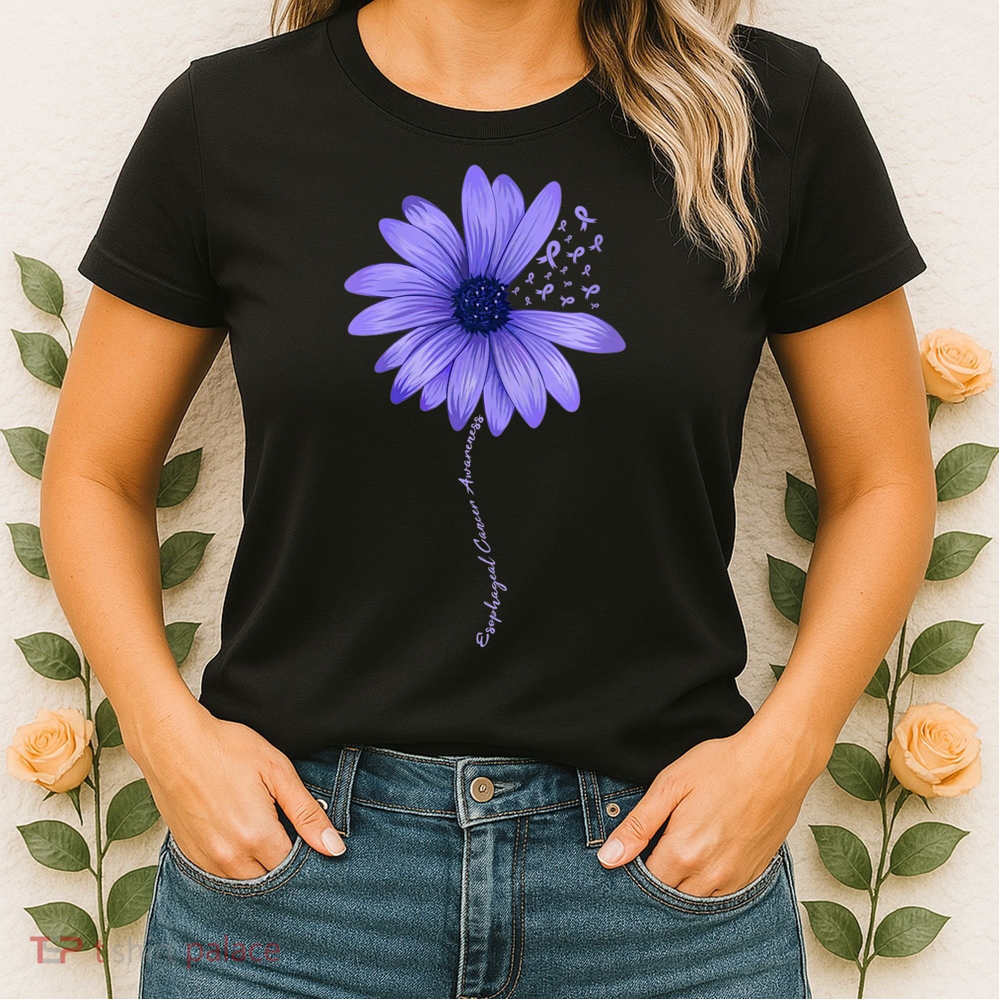 Wo Esophageal Cancer Awareness Sunflower Periwinkle ribbon Women's T-Shirt