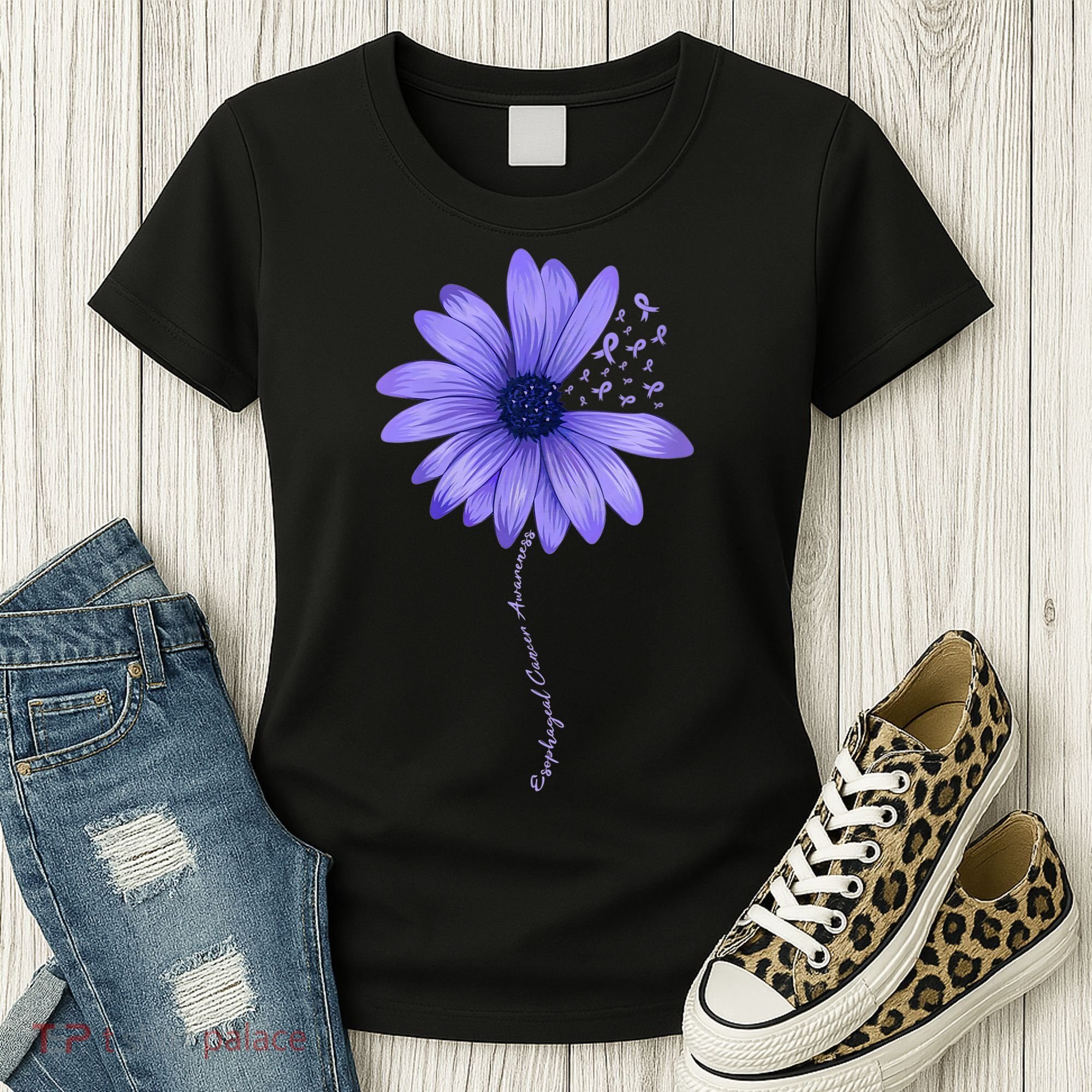Wo Esophageal Cancer Awareness Sunflower Periwinkle ribbon Women's T-Shirt