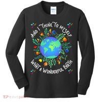 Wonderful Earth Cute Groovy Earth Day Retro Tie Dye Earth Kids Long Sleeve Shirt thumb 0