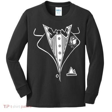 Wedding Prom Rose Tux Tuxedo Kids Long Sleeve Shirt