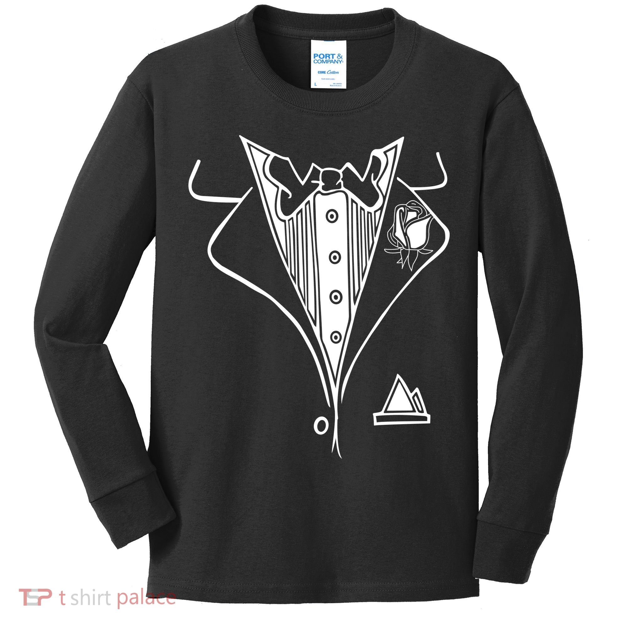 Wedding Prom Rose Tux Tuxedo Kids Long Sleeve Shirt