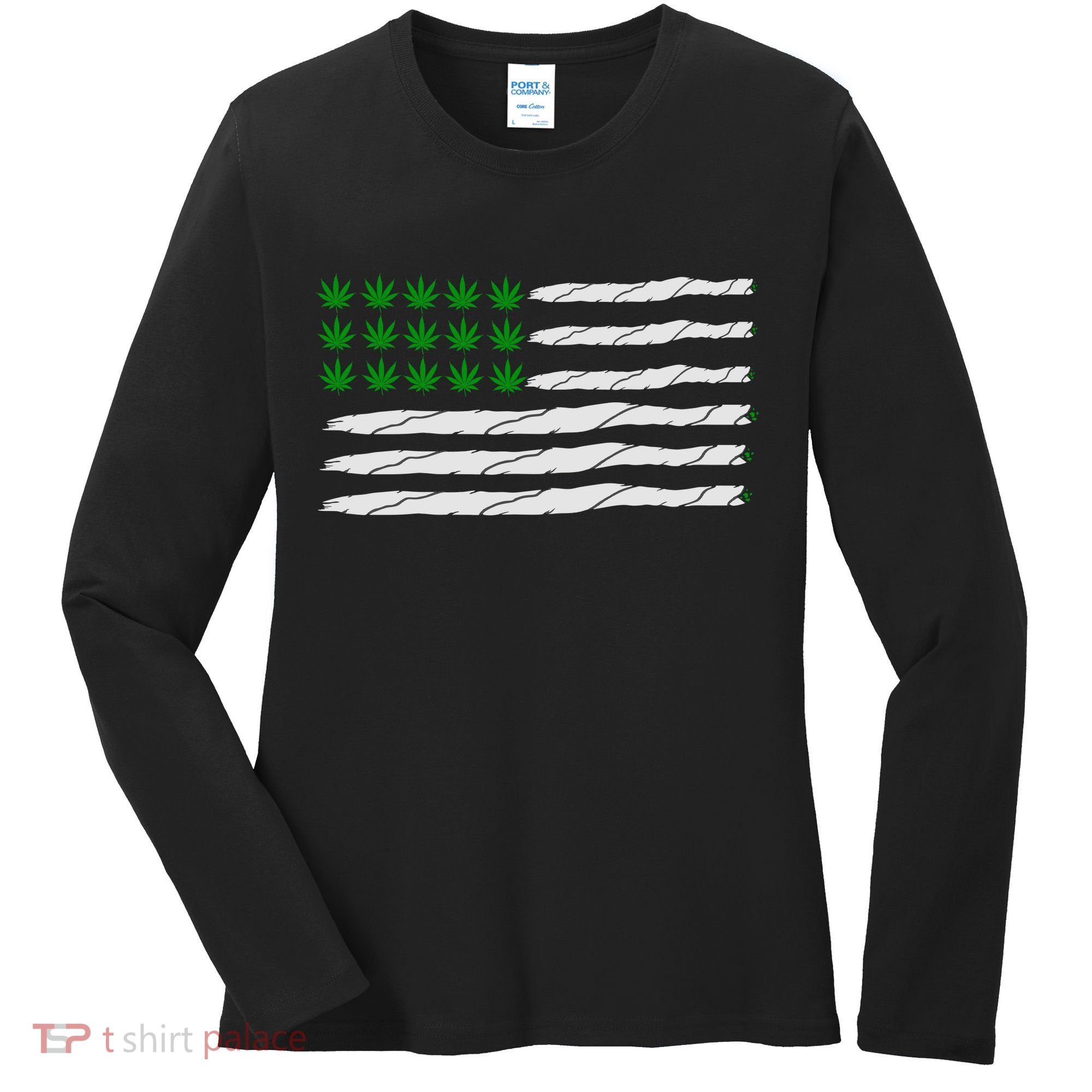 Weed American Flag Women's Long Sleeve Shirt