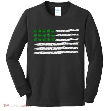 Weed American Flag Kids Long Sleeve Shirt