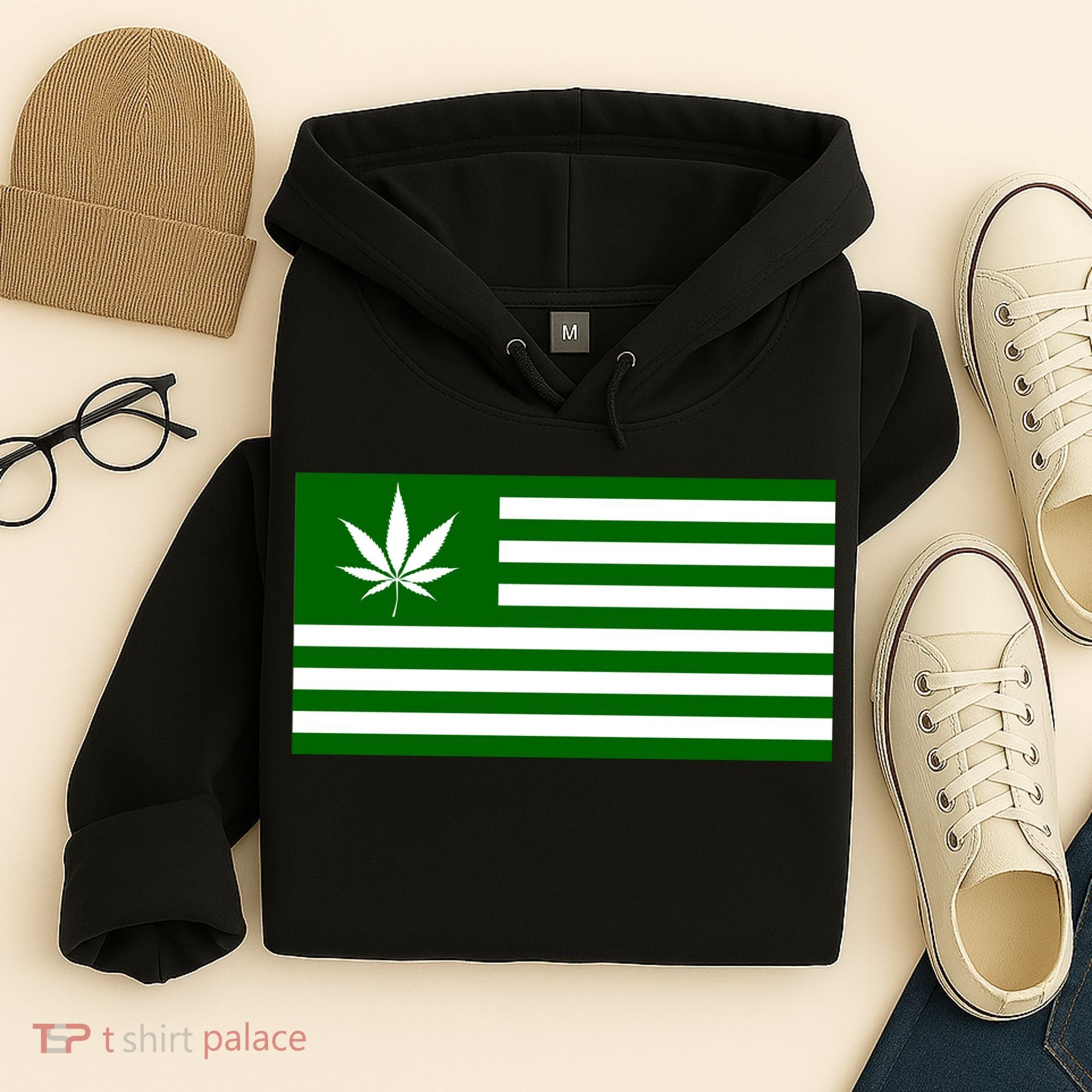 Weed Green America Flag Hoodie