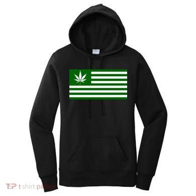 Weed Green America Flag Women's Hoodie