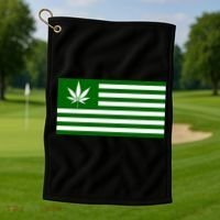 Weed Green America Flag Golf Towel thumb 1