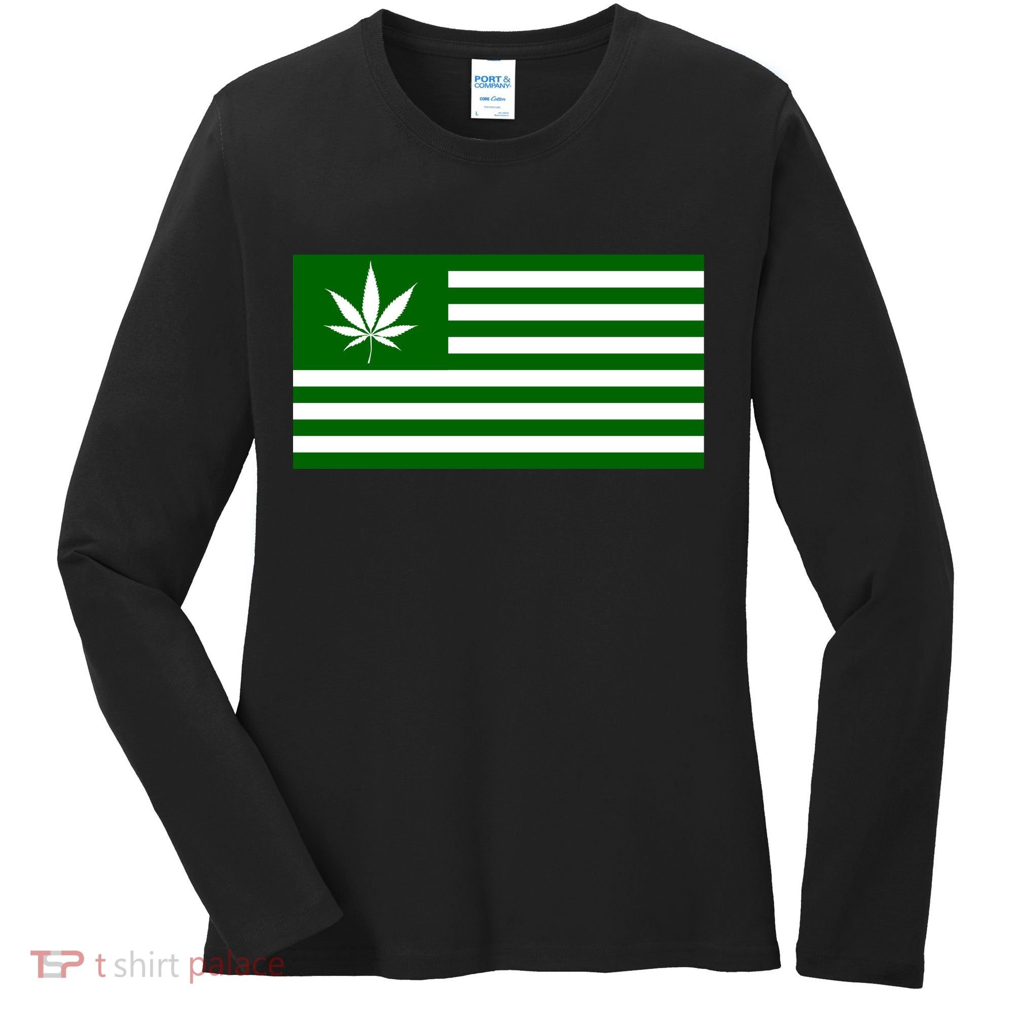 Weed Green America Flag Women's Long Sleeve Shirt