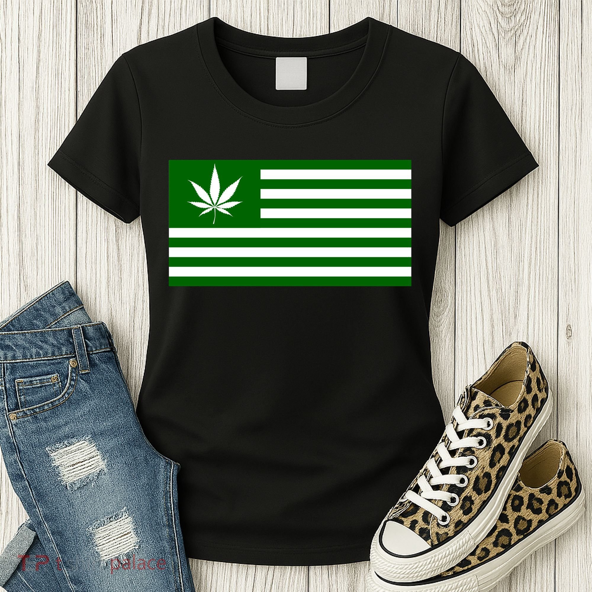 Weed Green America Flag Women's T-Shirt