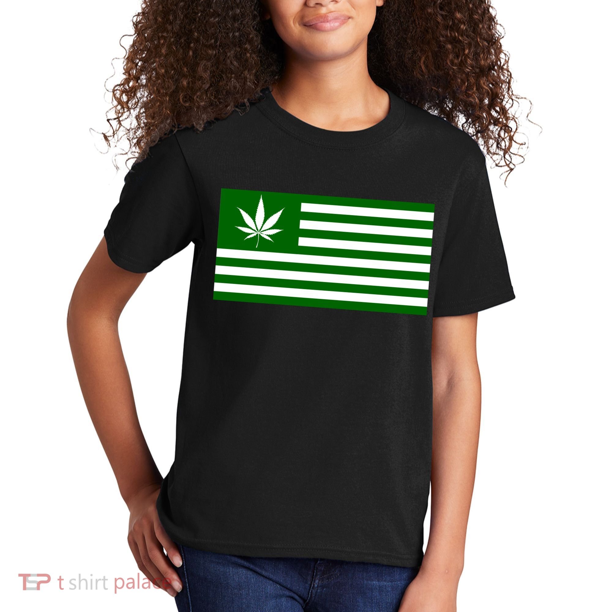 Weed Green America Flag Kids T-Shirt