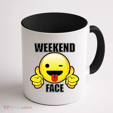 Weekend Face Emoji Coffee Mug back