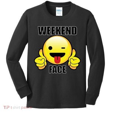 Weekend Face Emoji Kids Long Sleeve Shirt