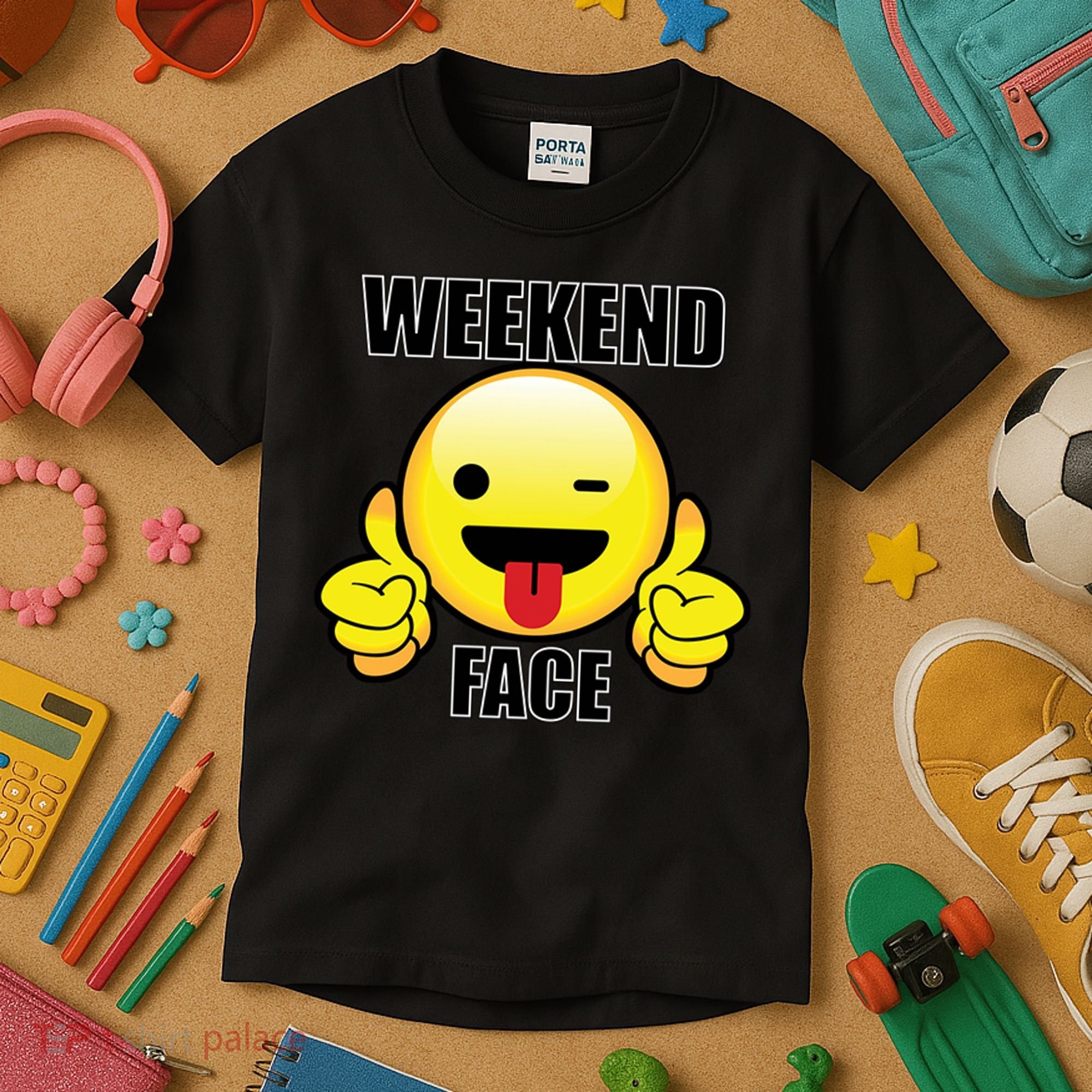 Weekend Face Emoji Kids T-Shirt
