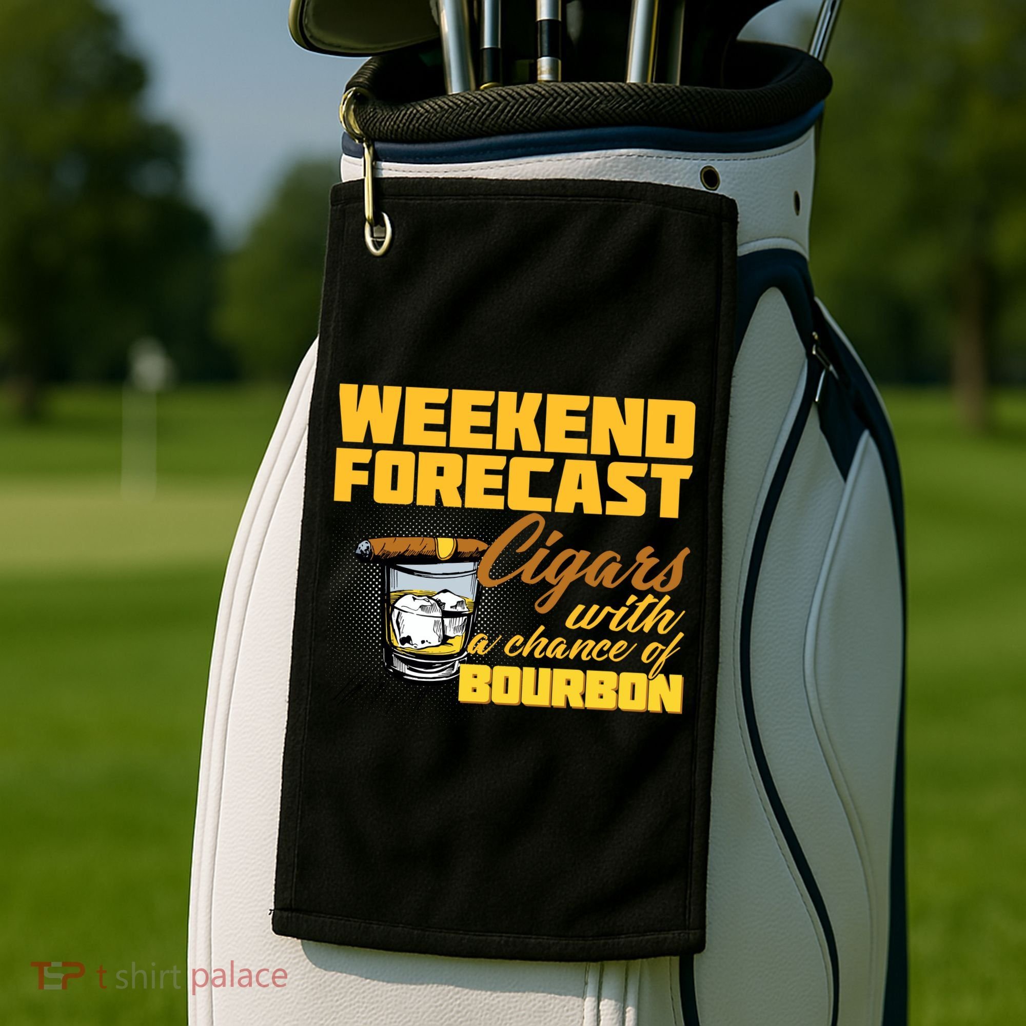 Weekend Forcast Cigars and Bourbon Golf Towel