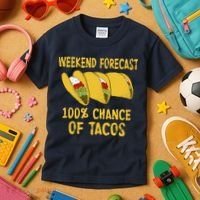 Weekend Forecast 100 Percent Chance Of Tacos Kids T-Shirt thumb 3