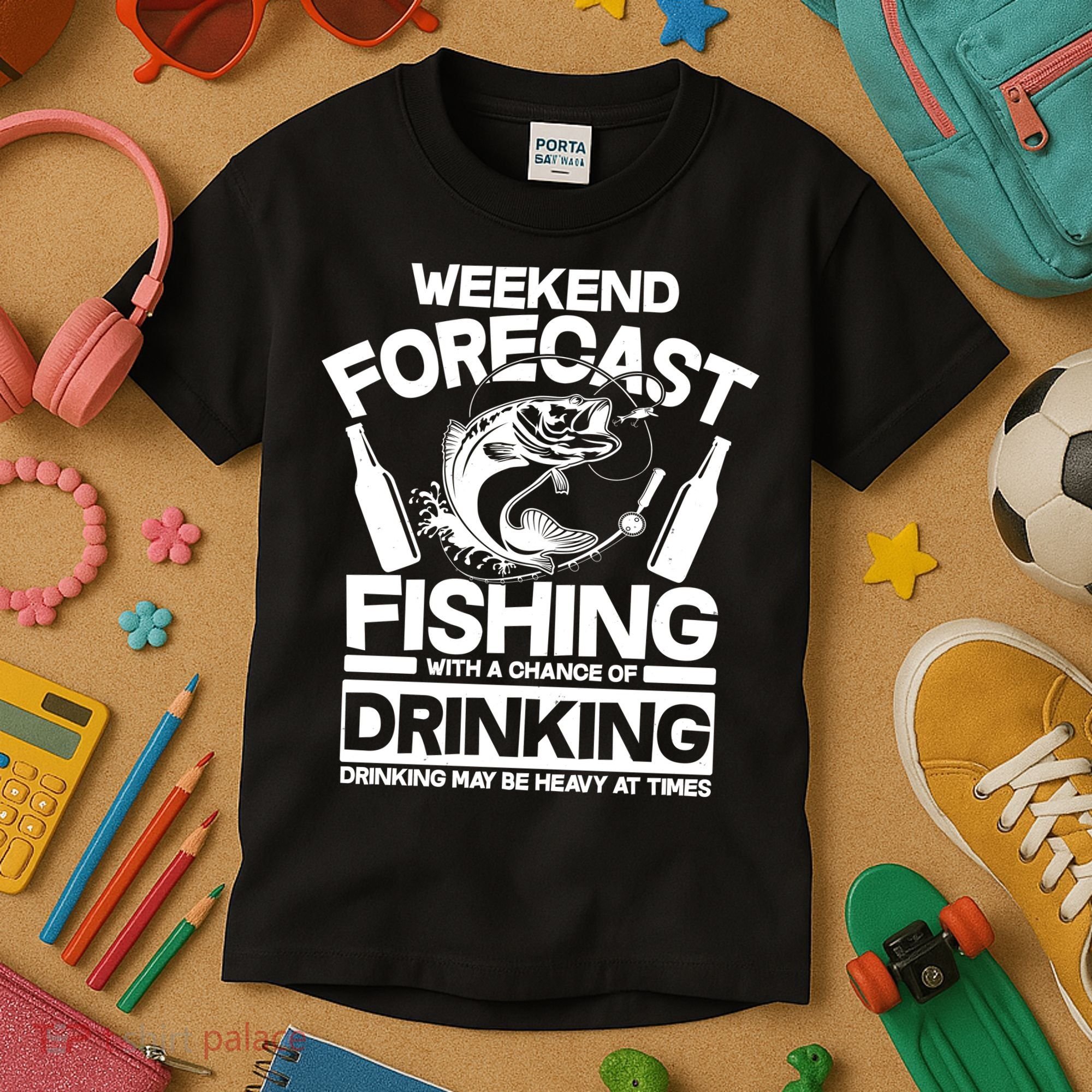 Weekend Forecast Fishing And Drinking Kids T-Shirt