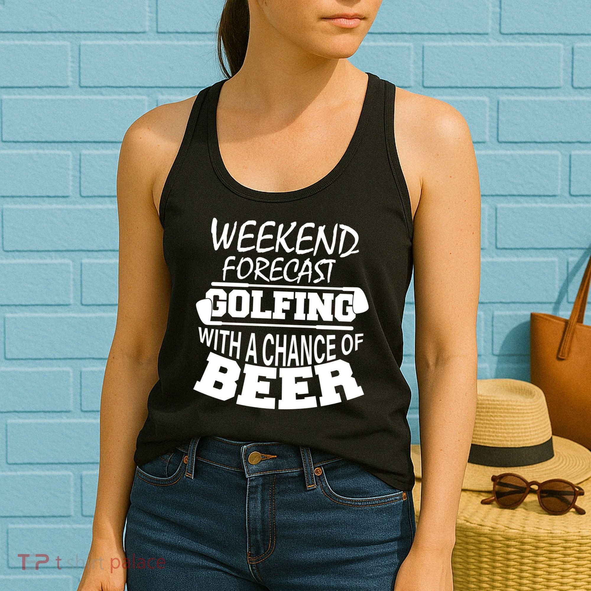 Weekend Forecast Golfing With A Side Of Beer Women's Tank Top