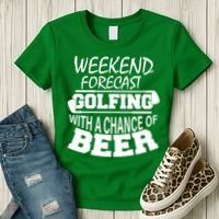 Weekend Forecast Golfing With A Side Of Beer Women's T-Shirt thumb 3