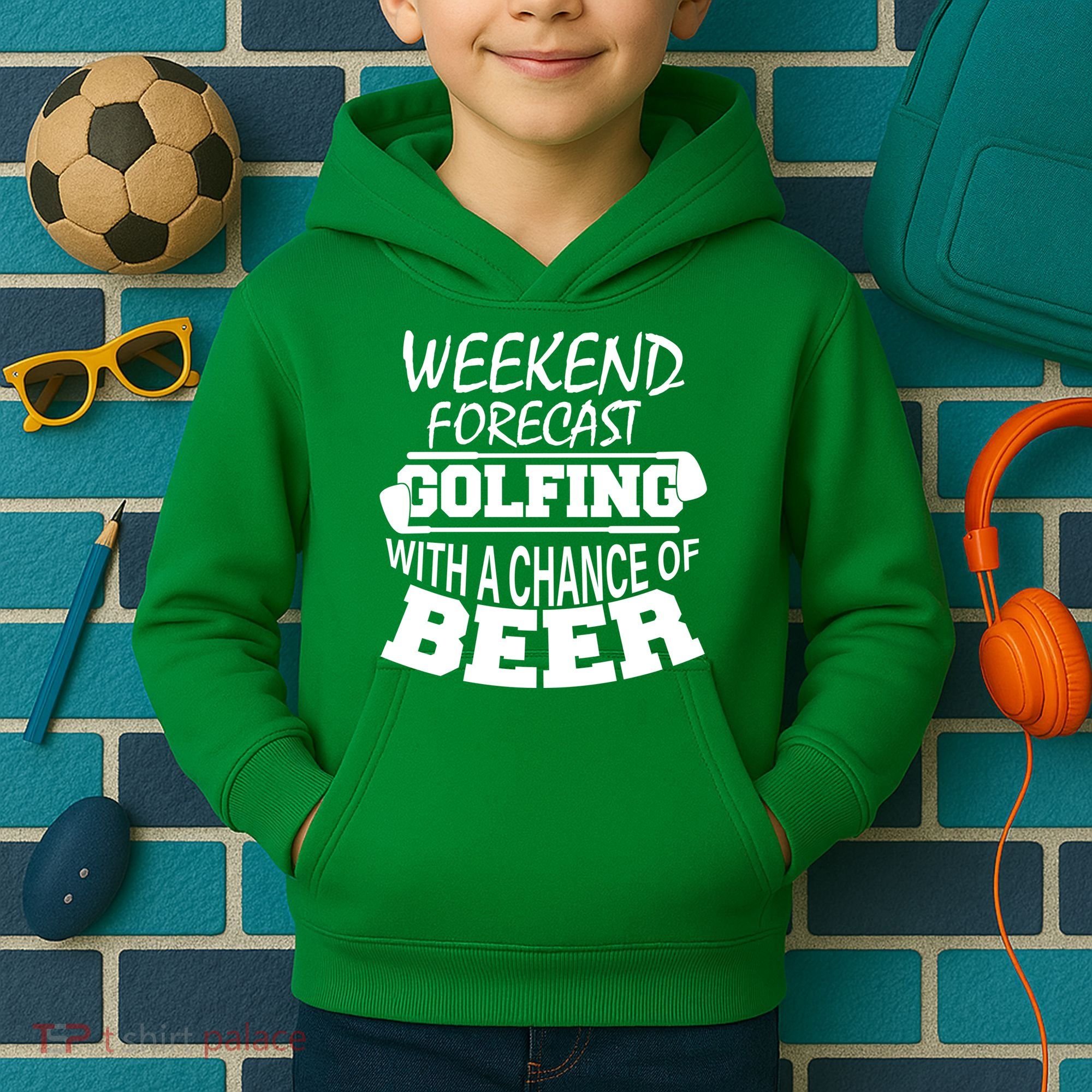 Weekend Forecast Golfing With A Side Of Beer Kids Hoodie