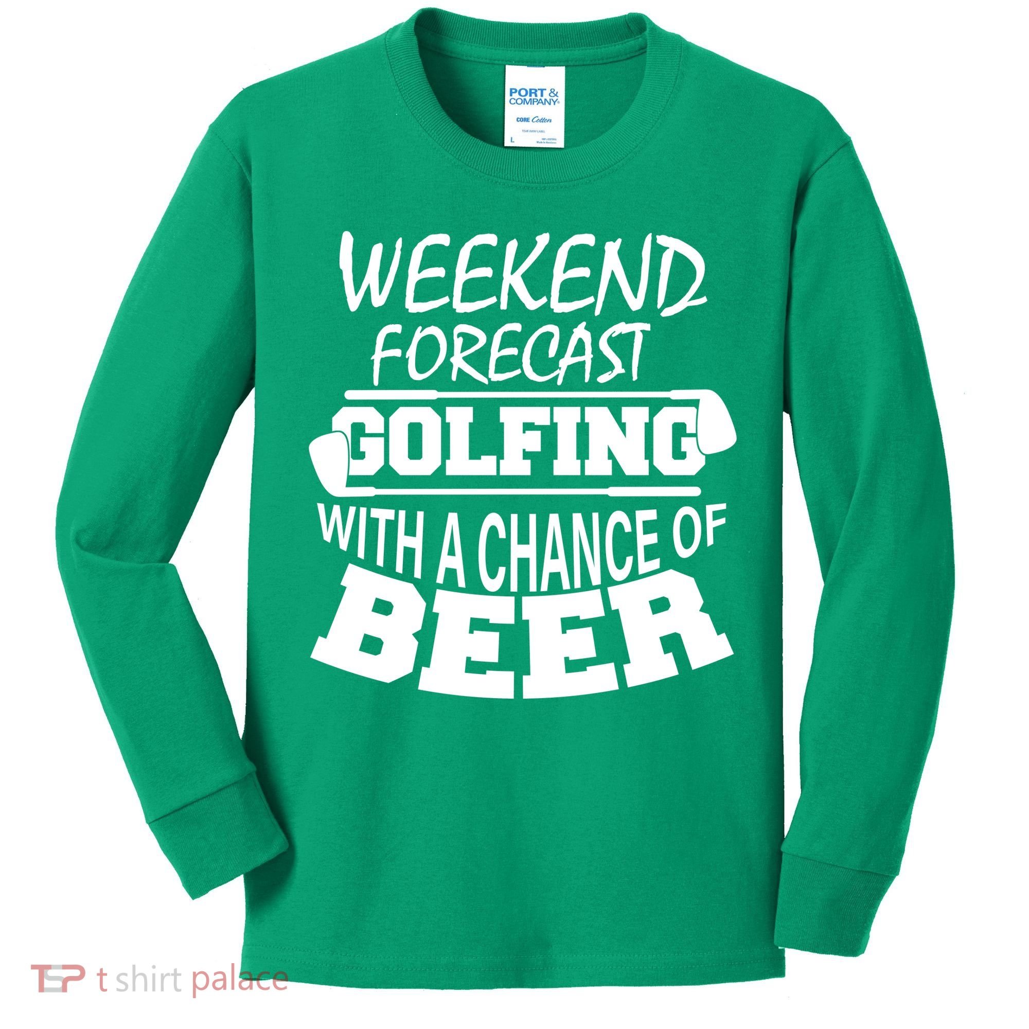 Weekend Forecast Golfing With A Side Of Beer Kids Long Sleeve Shirt