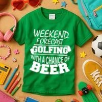 Weekend Forecast Golfing With A Side Of Beer Kids T-Shirt thumb 3