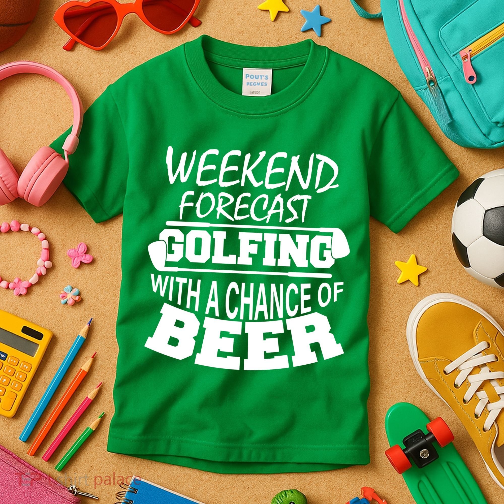 Weekend Forecast Golfing With A Side Of Beer Kids T-Shirt