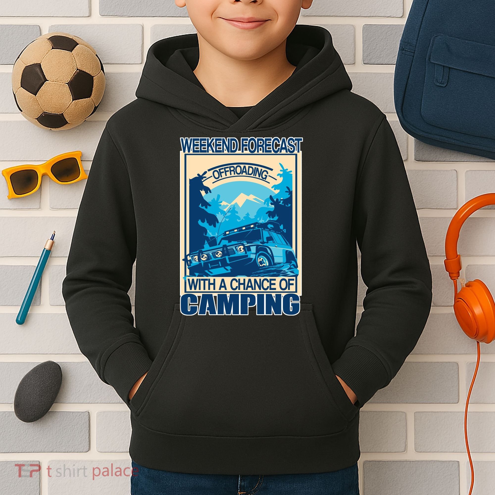 Weekend Forecast Offroading Chance Of Camping Kids Hoodie