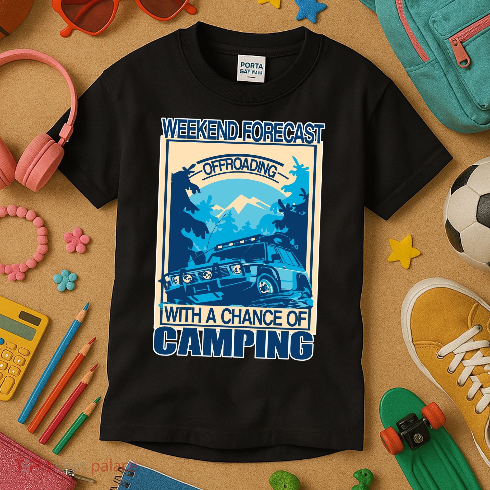 Weekend Forecast Offroading Chance Of Camping Kids T-Shirt