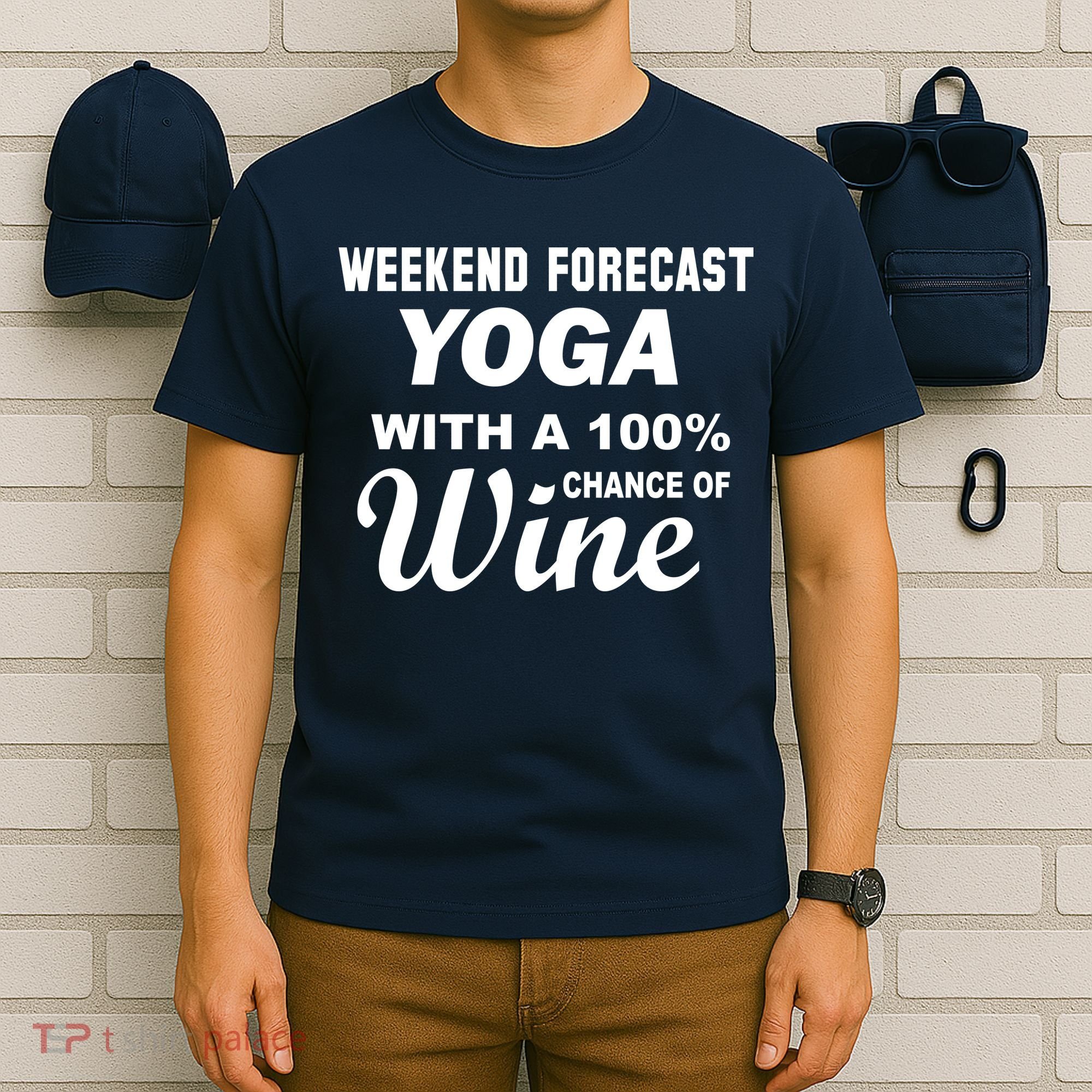 Weekend Forecast Yoga With A 100% Chance of Wine T-Shirt