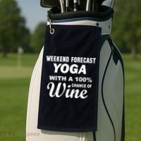 Weekend Forecast Yoga With A 100% Chance of Wine Golf Towel thumb 2