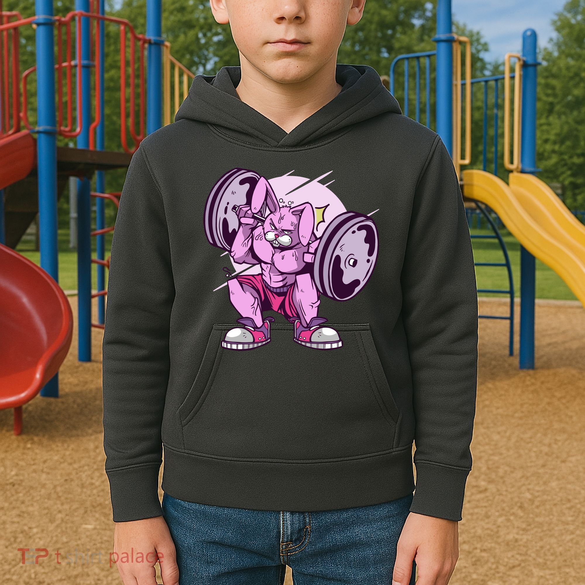 Weightlifting Rabbit Kids Hoodie