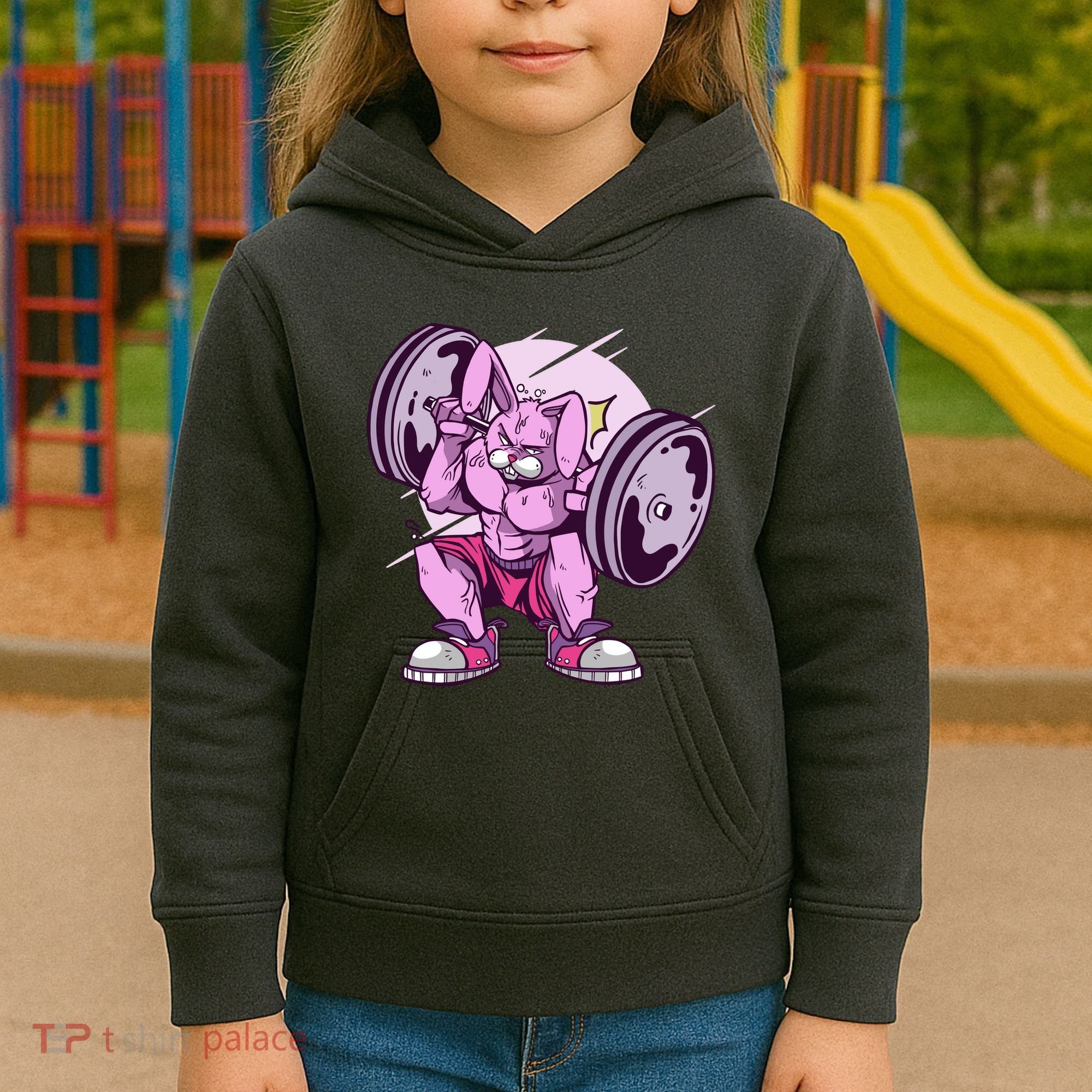 Weightlifting Rabbit Kids Hoodie
