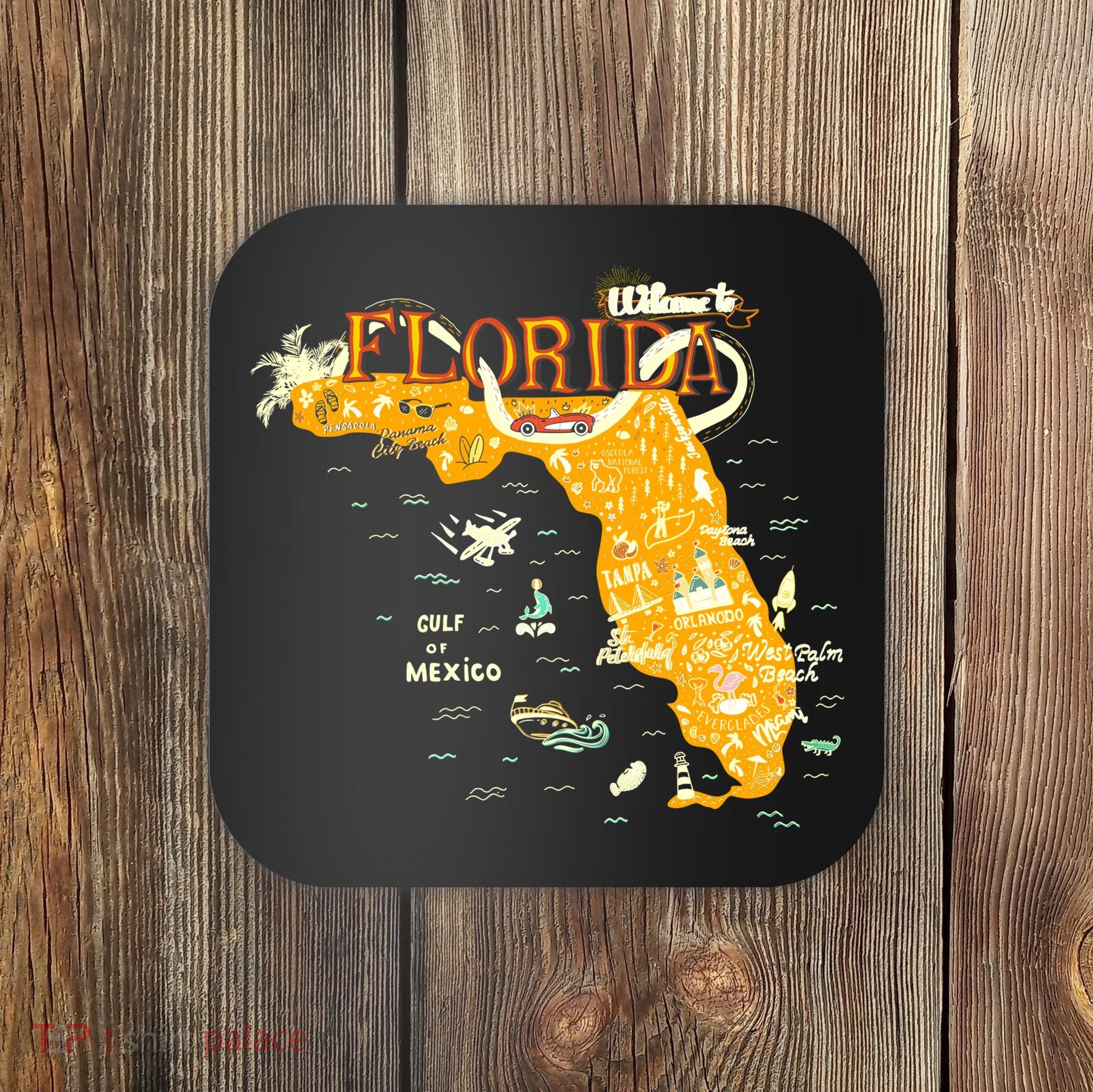 Welcome To Florida Cool Tourist Map Coaster