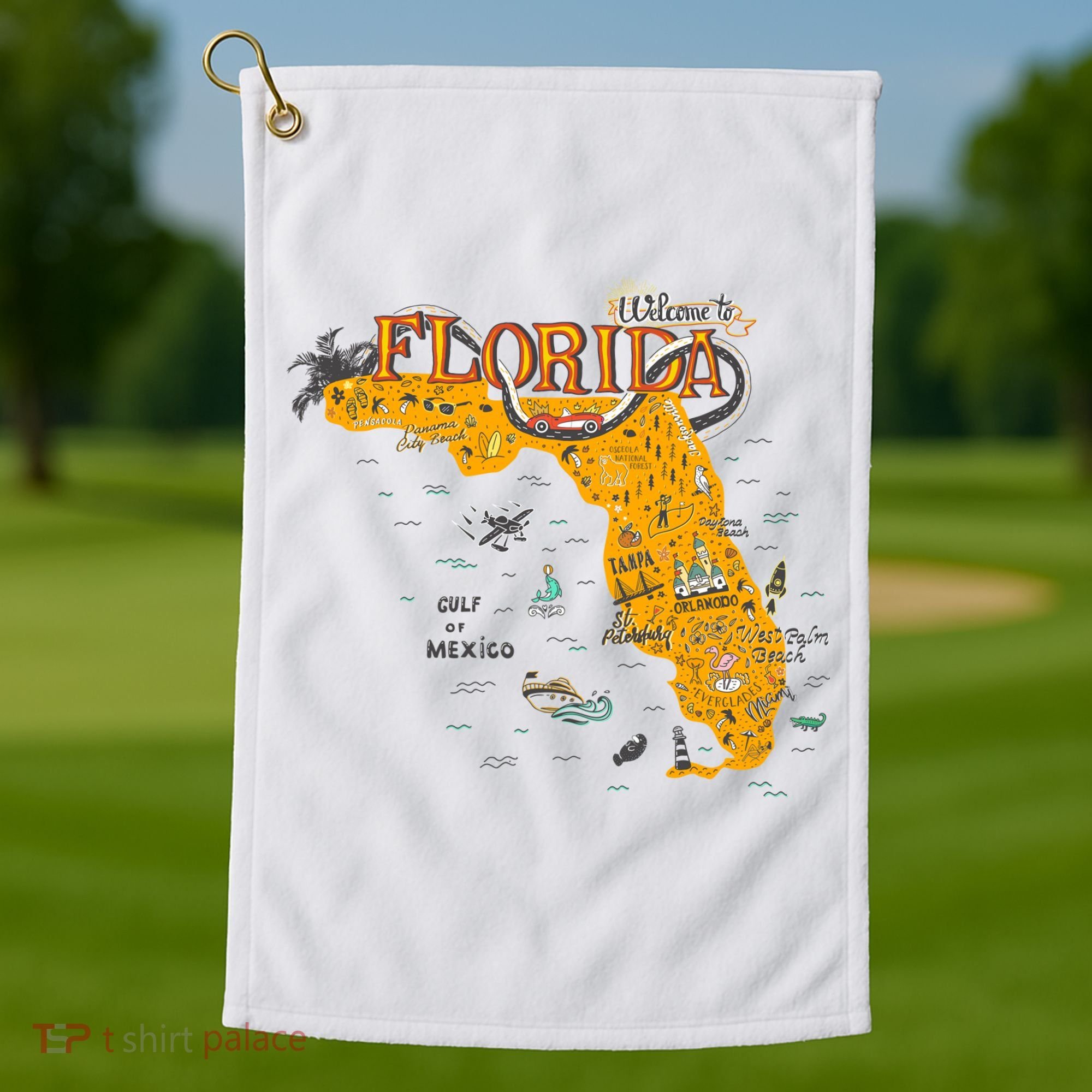 Welcome To Florida Cool Tourist Map Golf Towel