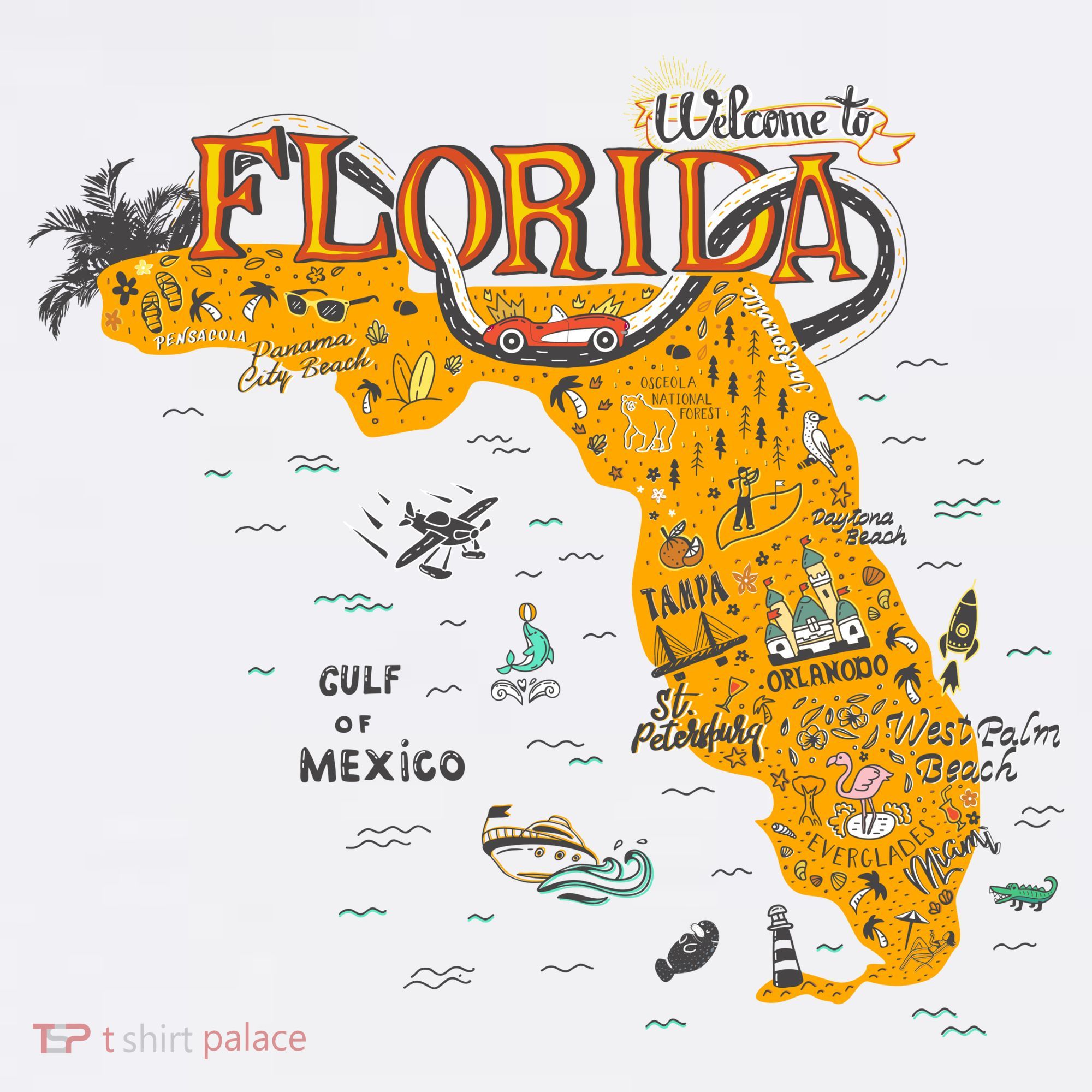 Welcome To Florida Cool Tourist Map Visor