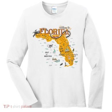 Welcome To Florida Cool Tourist Map Women's Long Sleeve Shirt