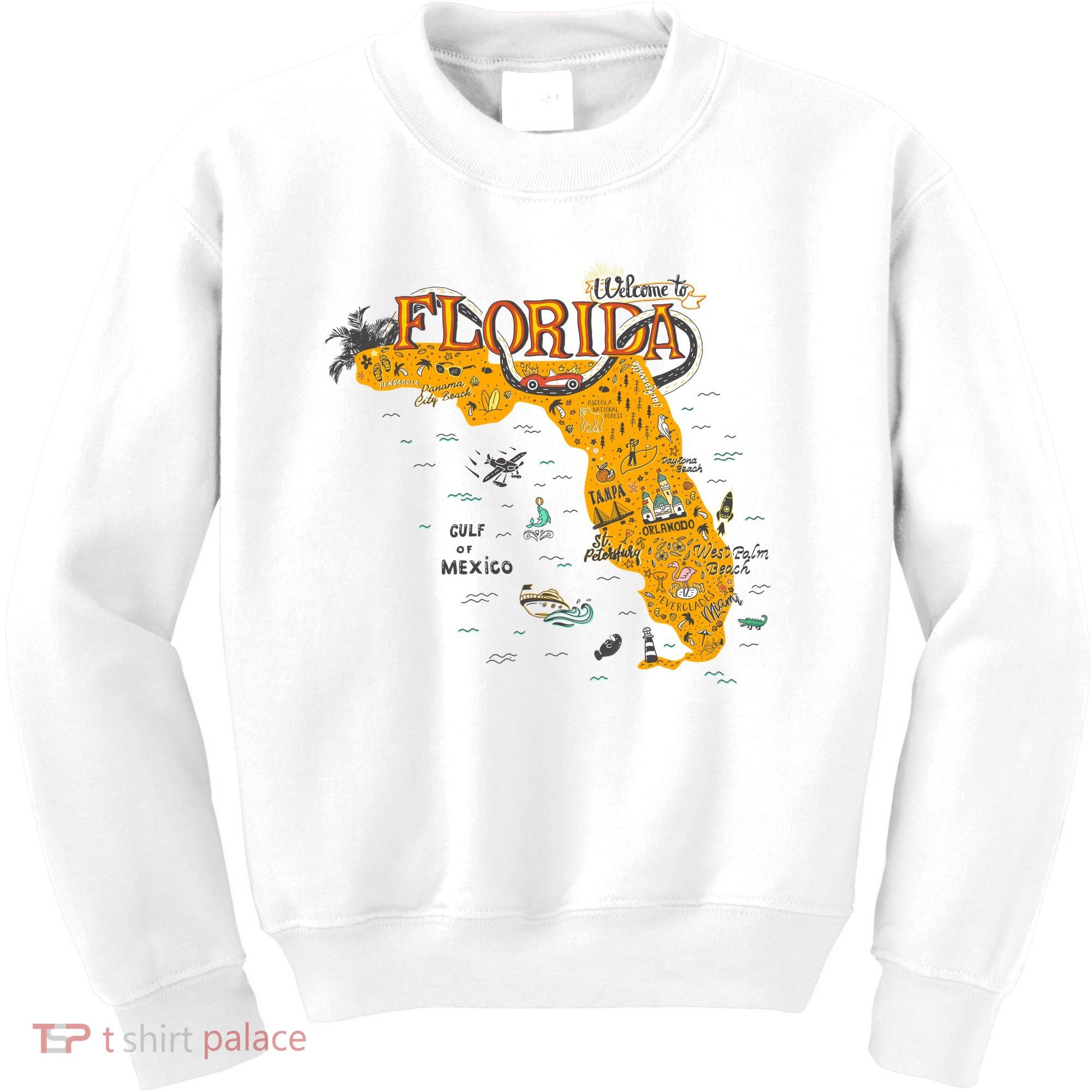 Welcome To Florida Cool Tourist Map Kids Sweatshirt
