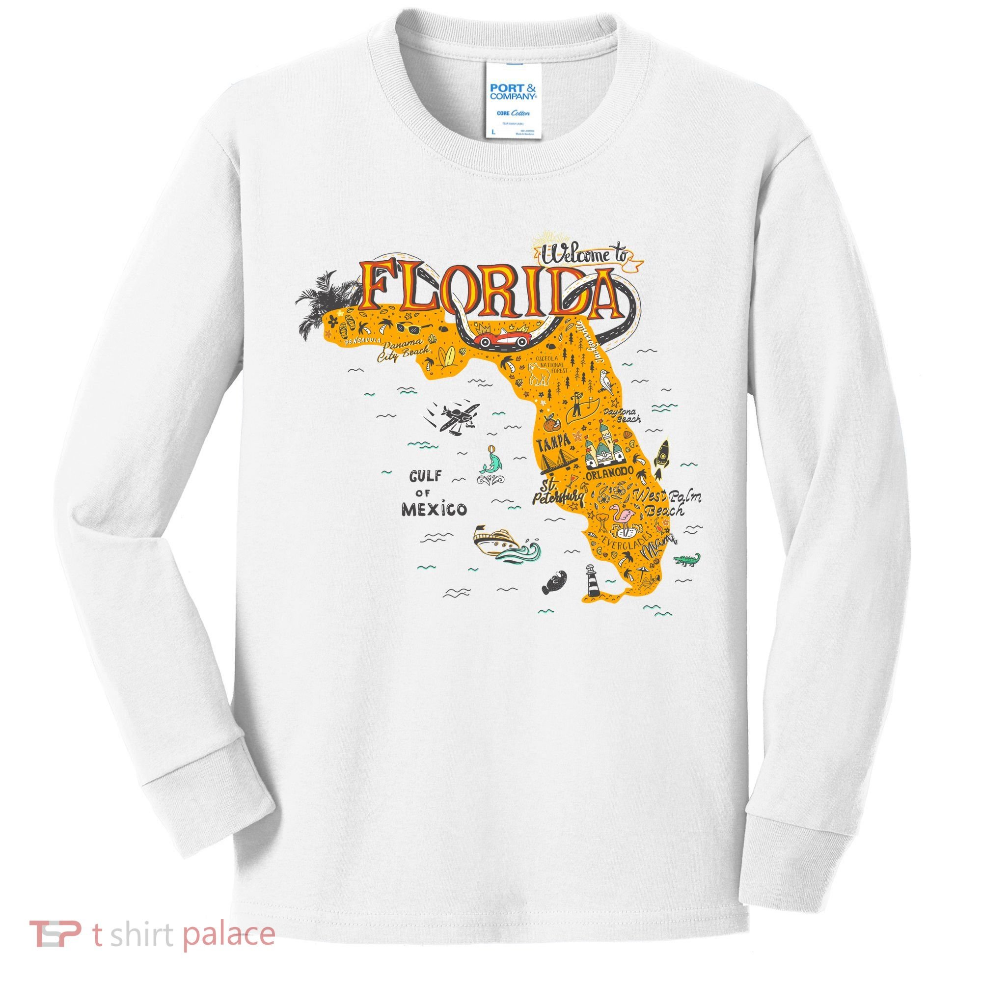 Welcome To Florida Cool Tourist Map Kids Long Sleeve Shirt
