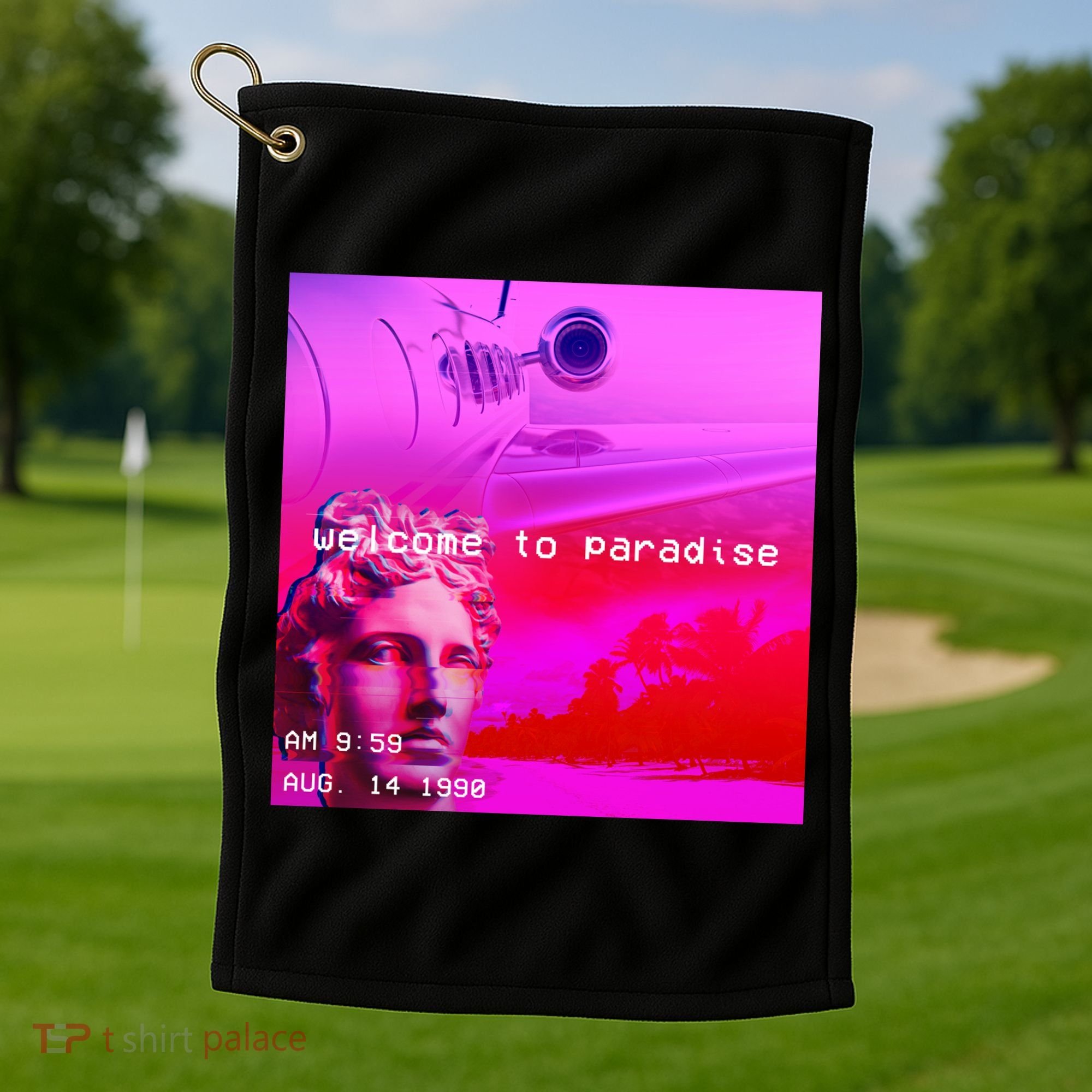 Welcome To Paradise Vaporwave Golf Towel
