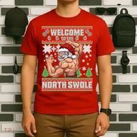 Welcome to the North Swole Santa Ugly Christmas T-Shirt thumb 6