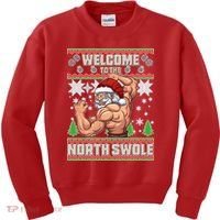Welcome to the North Swole Santa Ugly Christmas Kids Sweatshirt thumb 0