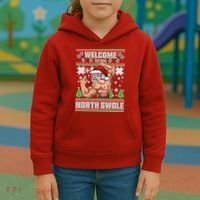 Welcome to the North Swole Santa Ugly Christmas Kids Hoodie thumb 3