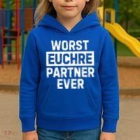 Worst Euchre Partner Ever Funny Kids Hoodie thumb 3
