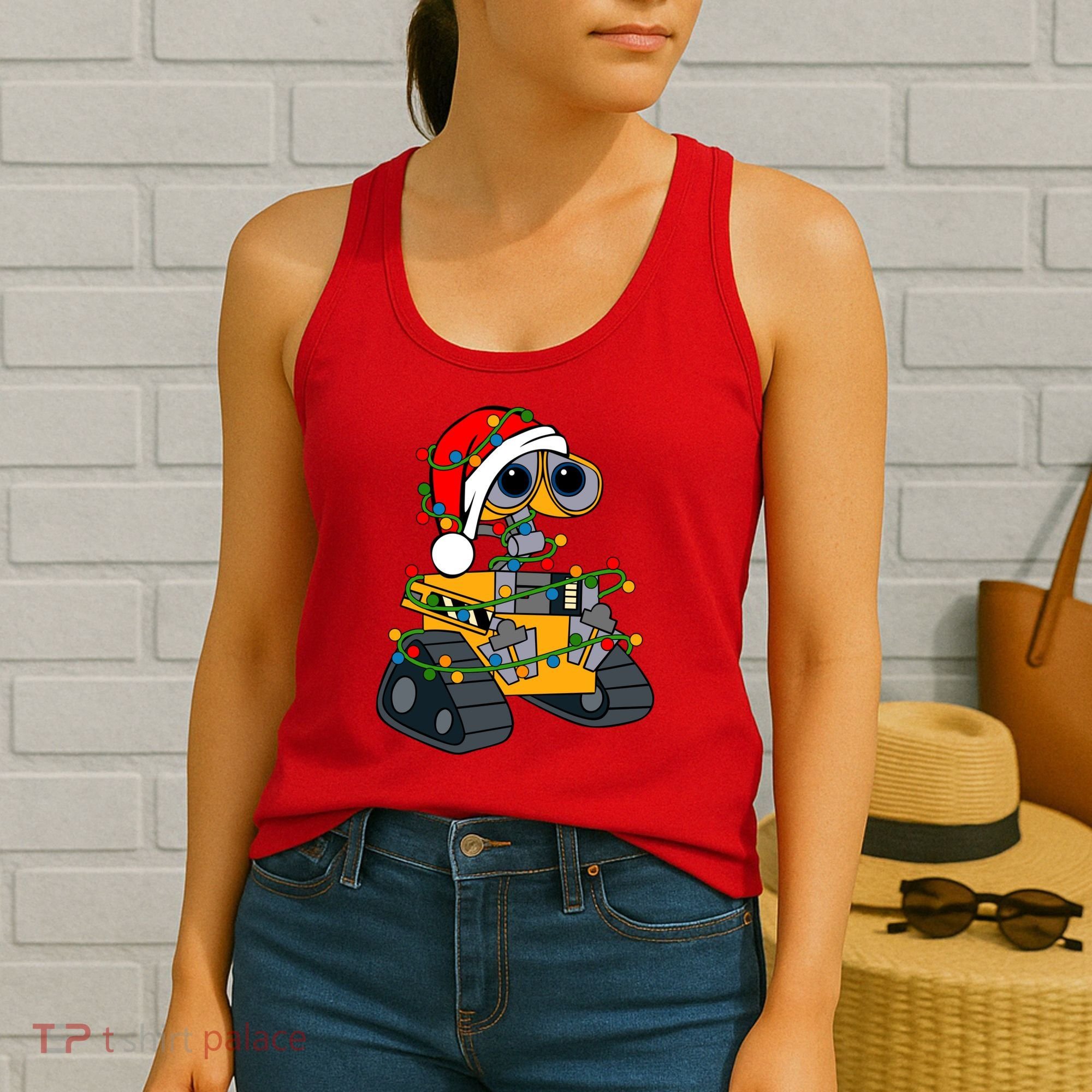 Wall E Robot Christmas Lights Wall E Very Merry Xmas Party Women's Tank Top