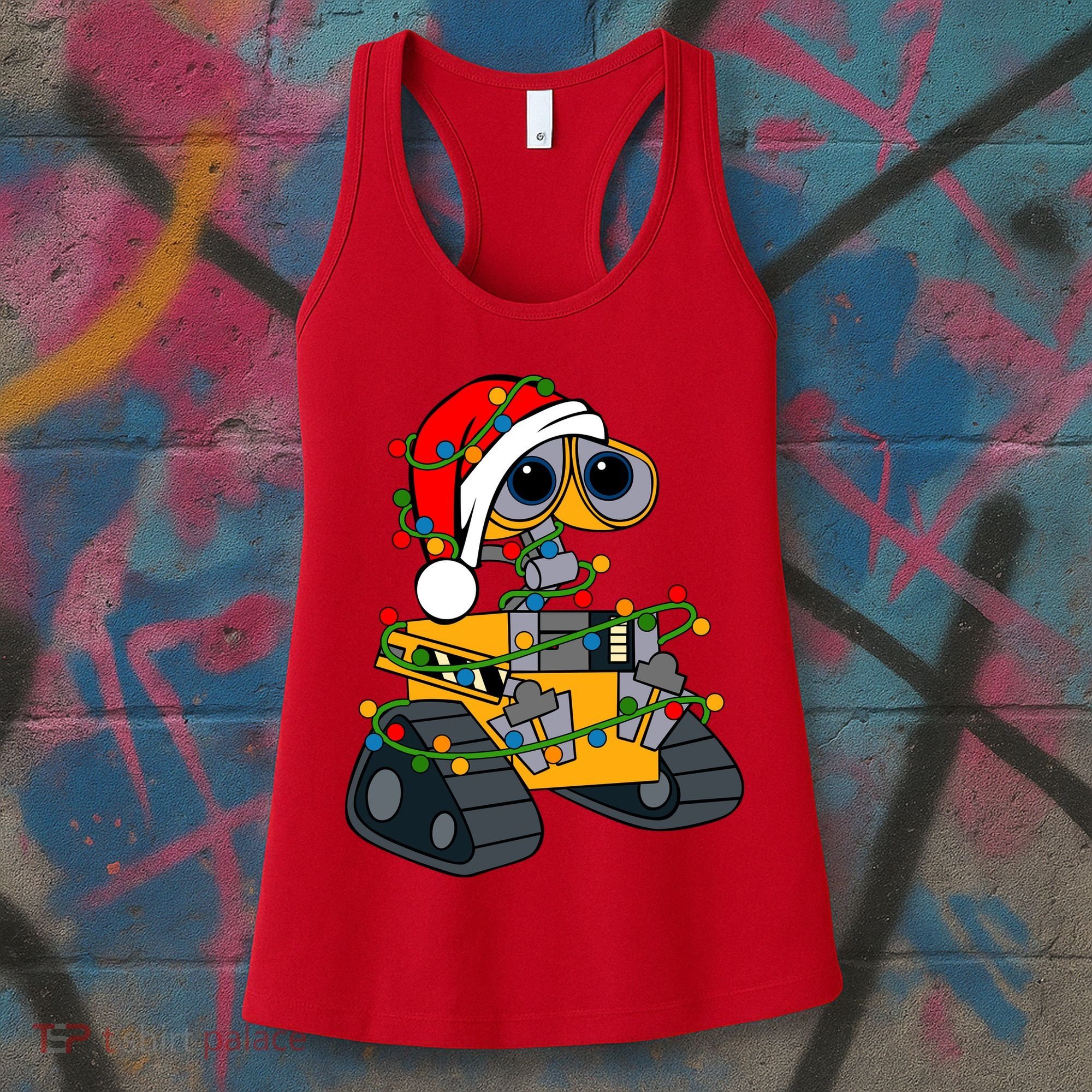 Wall E Robot Christmas Lights Wall E Very Merry Xmas Party Women's Tank Top