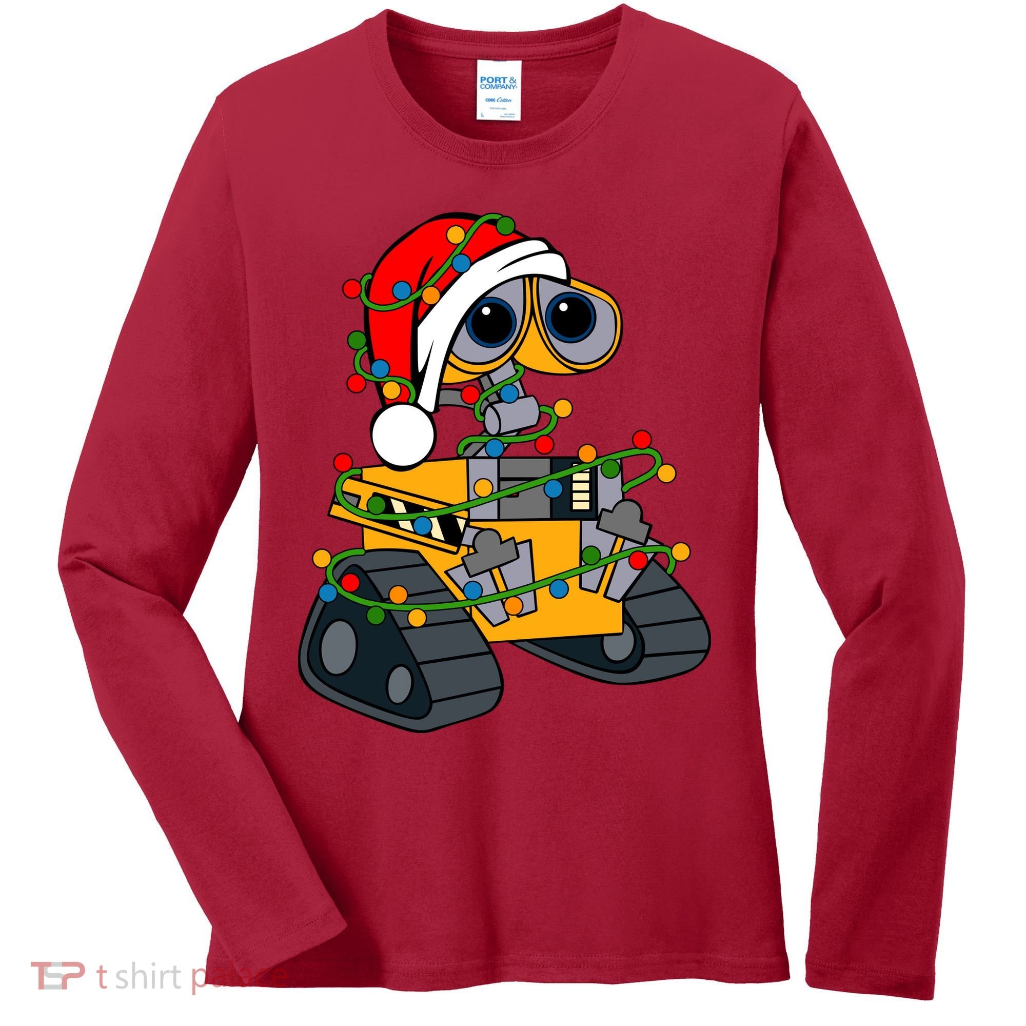 Wall E Robot Christmas Lights Wall E Very Merry Xmas Party Women's Long Sleeve Shirt
