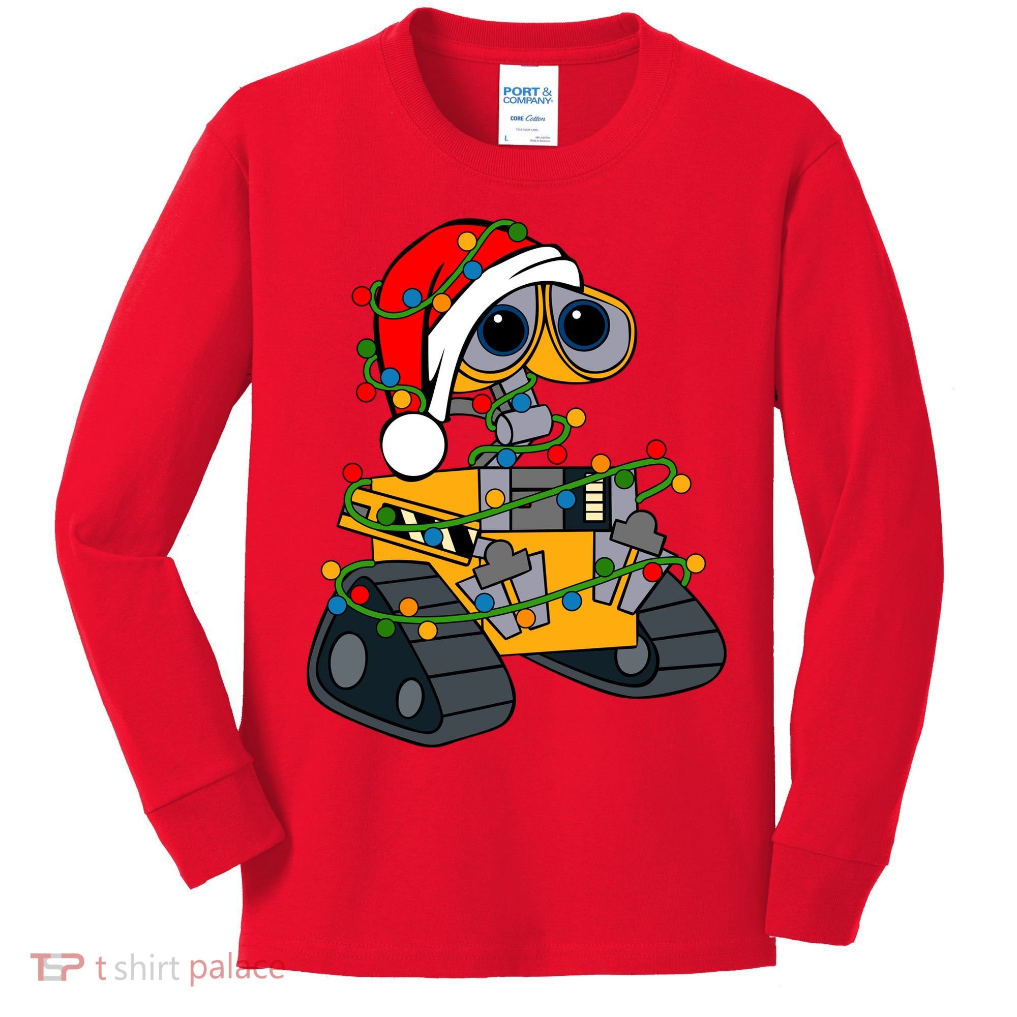 Wall E Robot Christmas Lights Wall E Very Merry Xmas Party Kids Long Sleeve Shirt