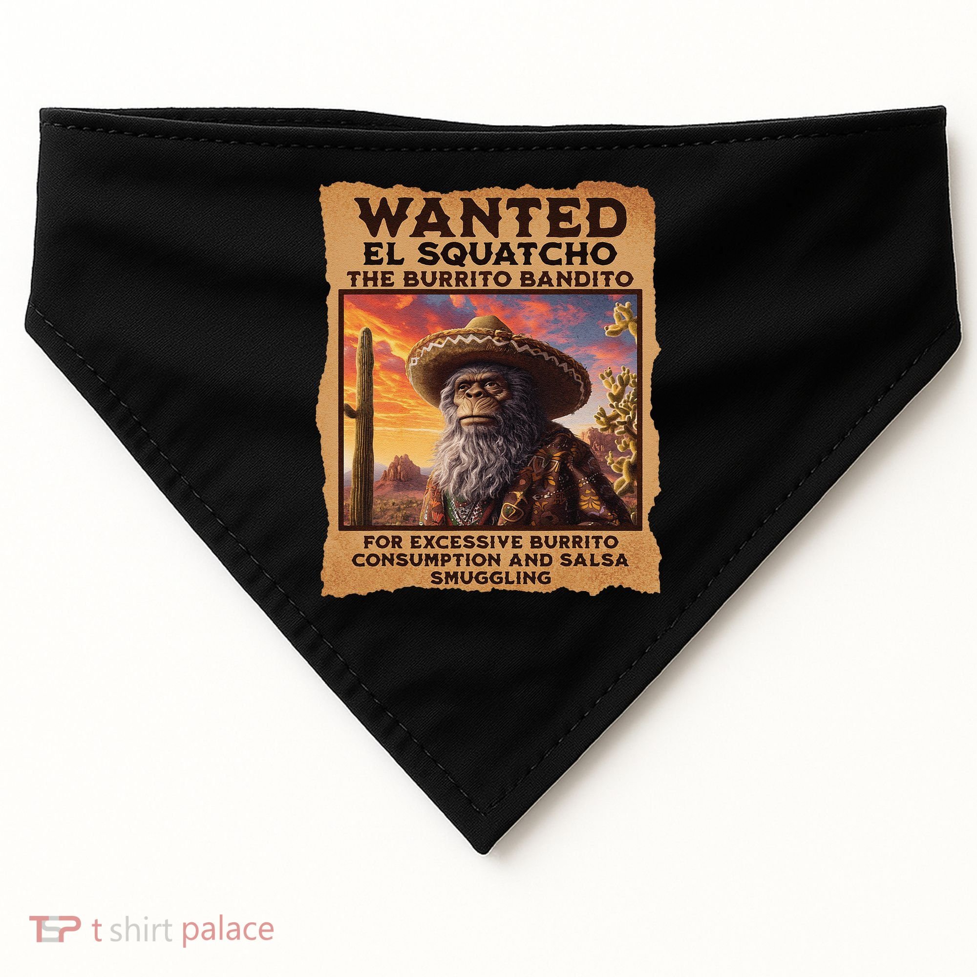 Wanted El Squatcho Wanted Poster Bigfoot And Sasquatch Gift USA-Made Doggie Bandana