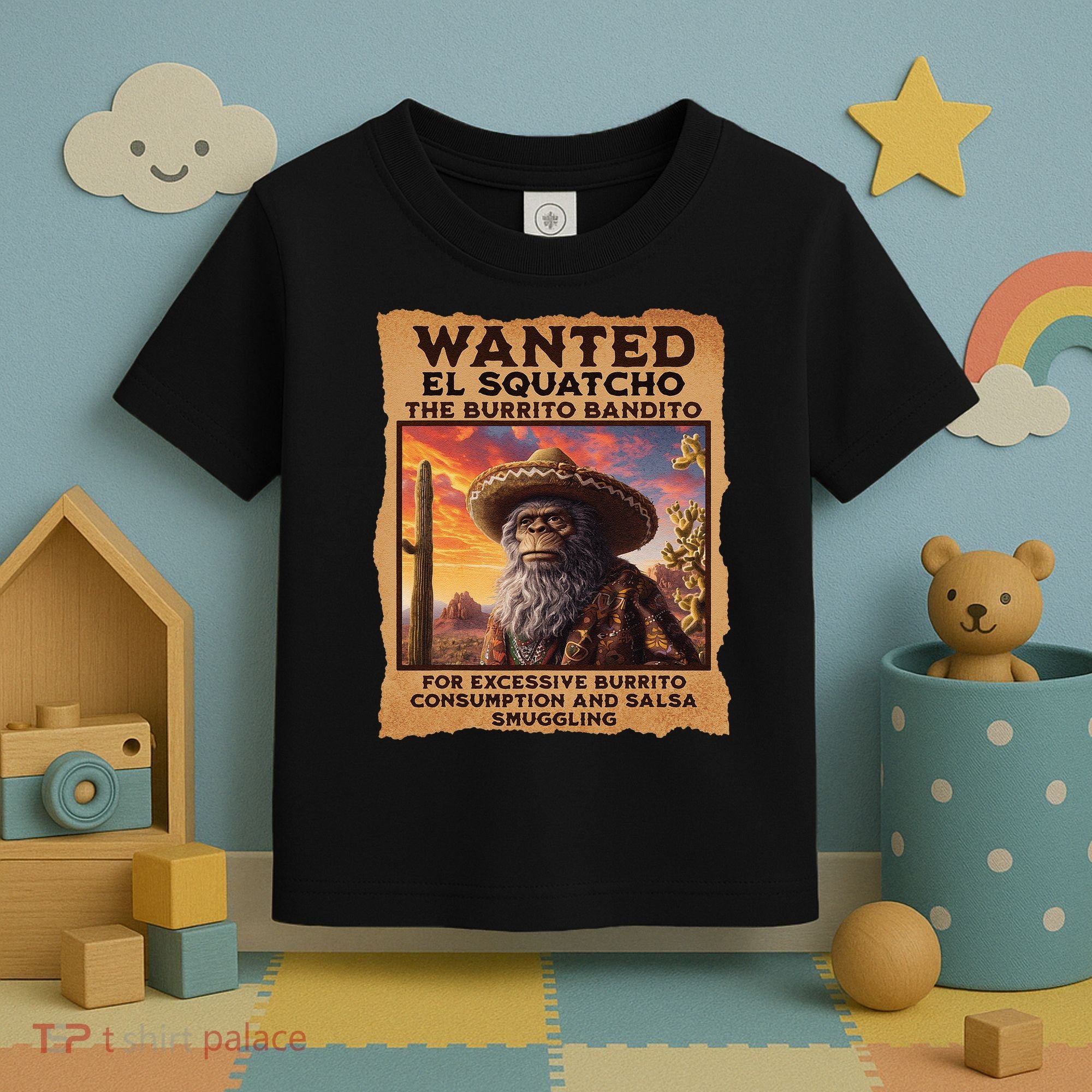 Wanted El Squatcho Wanted Poster Bigfoot And Sasquatch Gift Toddler T-Shirt